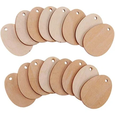 Image of POFET 50pcs Wooden Shape Unfinished Egg Embellishments for Crafts with Hole 5cm