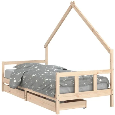 Image of vidaXL Kids Bed Frame with Drawers 90x200 cm Solid Wood Pine