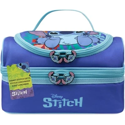 Image of Get Trend Disney Stitch Lunch Bag for Kids Insulated Box with Compartments Double Decker Snacks Food Carrier School Picnic Cooler (Blue Stitch)