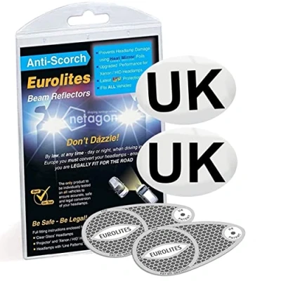 Image of Eurolites Headlamp Beam Deflectors Adaptors Converters &amp; Netagon Magnetic UK Plate for Driving in Europe Requirement Cars Travelling EU (Eurolites with 2 Plates)