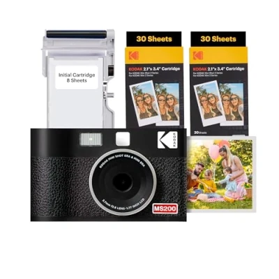 Image of KODAK Mini Shot 2 ERA 4PASS in 1 Instant Camera and Photo Printer (2.1x3.4 inches), Initial 8 Sheets + 60 Sheet Pack Bundle, Black