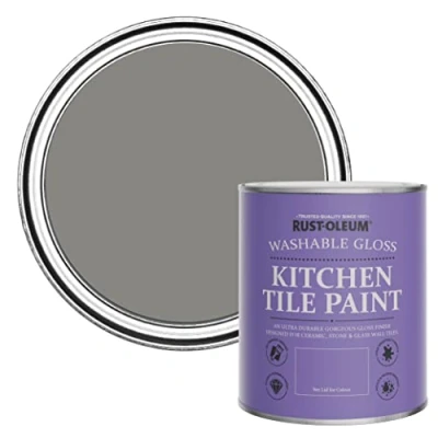 Image of Rust Oleum Grey Water Resistant Kitchen Tile Paint in Gloss Finish Art School 750ml