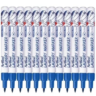 Image of Artline Laundry marker Blue EK 750, 12 Pack, Pen, fabric Pen For Labelling Clothes, Wash Resistant Markers Permanent Clothes drawing, decorating,