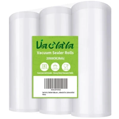 Image of VacYaYa 3 Pack 20x600cm Rolls (Total 18m) Vacuum Food Sealer Machine Freezer Bags with BPA Free,Heavy Duty,Great for Sous Vide and Vac Seal Storage