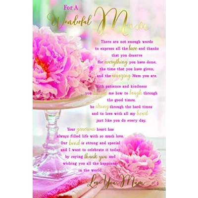 Image of for A Wonderful Mum Sentiments Flowers &amp; Stand Happy Birthday Card Lovely Verse