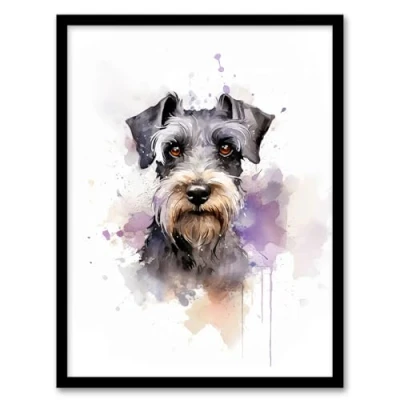Image of Artery8 Schnauzer Lovers Gift Watercolour Pet Portrait Painting Artwork Framed Wall Art Print A4