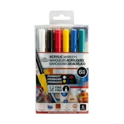 Image of Royal &amp; Langnickel 6pc ACRYLIC PAINT ARTIST MARKERS 1.2MM PRIMARY COLOURS