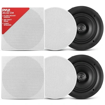 Image of Pyle Ceiling Speakers Stereo Home Theater in Wall Flush Mount 8 Inch White 250 Watt, 2 Way, (Pair) (PDIC86)