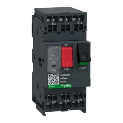 Image of Schneider Electric TeSys Motor Circuit Breaker Starters and Protection 3P, 1 1.6 A Thermal magnetic, Screw Clamp Terminals White GV2ME06