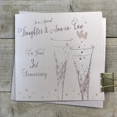 Image of WHITE COTTON CARDS Daughter &amp; Son in Law 3rd Leather Wedding Anniversary Flutes