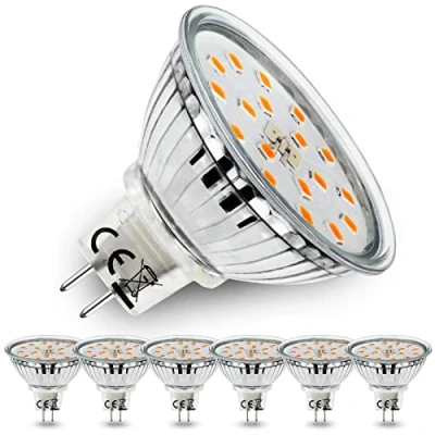 Image of Allesgute 6X MR16 LED Bulbs Warm White, GU5.3 Light Bulbs, 2 Pin Spotlight 12V, 5W Low Energy Replace 45W Halogen Lightbulbs
