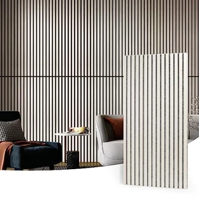 Image of Art3d 2 Wood Slat Acoustic Panels for Wall and Ceiling 3D Fluted Sound Absorbing Panel with Finish White Elm Covering 1.44㎡