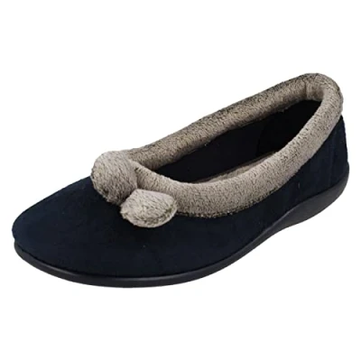 Image of Ladies Rosebank Memory Foam Slippers Lucy Navy Textile UK Size 6 EU 39 US 8