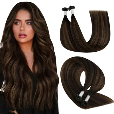 Image of YoungSee U Tip Hair Extensions Balayage Utip Human Dark Brown with Medium Pre Bonded Ombre Real for Women 18In 50s/50g