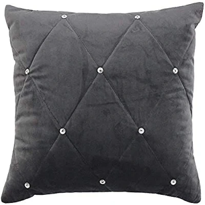Image of Riva Paoletti New Diamante Cushion Cover Pewter Grey Crystal Sequins Quilted Geometric Design Hidden Zip Closure 100% Polyester 55 x 55cm (22&quot; 22&quot; inches) Designed in the UK