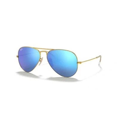 Image of Ray Ban Unisex Aviator Sunglasses, Gold (Gold 112/17,gläser: Crystal Green, Mirrored Blue), 58 mm UK