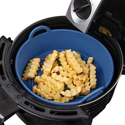 Image of Webake Air Fryer Basket Liner Silicone Pot Reusable 20cm Round Airfryer Baking Tray Replacement Accessories for Paper Liners, fits 4QT or Bigger Fryers