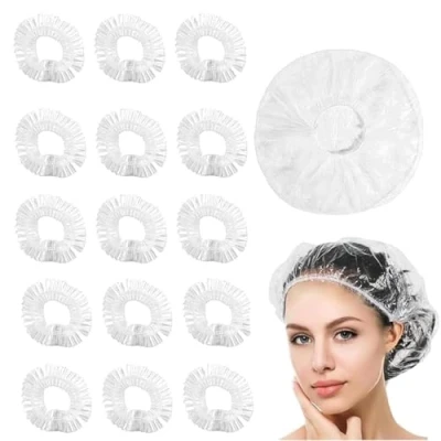 Image of 100 PCS Disposable Shower Caps,Thick Waterproof Elastic Caps,Shower Cap Bath Hair Caps for Home Use, Hotel, Spa, and Salon