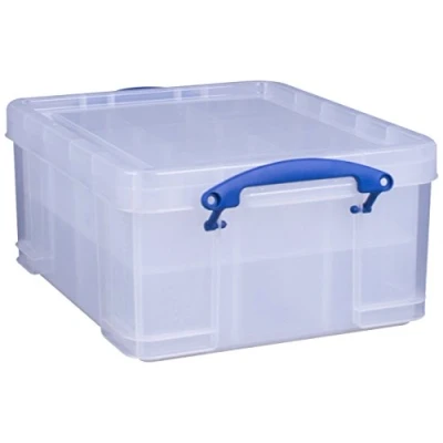 Image of Really Useful Plastic Storage Box 21 Litre with 2 Trays 6 + 12 Compartments Clear