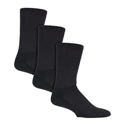 Image of IOMI 3 Pairs of Extra Wide Diabetic Socks for Swollen Legs in 2 Colours and 4 Sizes (Kids 12.5 3.5 uk, Black)
