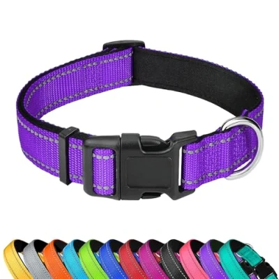 Image of LZGOPE Reflective Dog Collar, Adjustable Soft Neoprene Padded Nylon Pet Collars with Buckle for Medium Dogs, Purple,XL