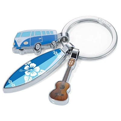 Image of TROIKA SURFMATE T1 KR16 14/CH Nostalgia Keyring with 3 Pendants Bulli, Surfboard, Guitar Shiny Multi Coloured, multicoloured, 10cm, Classic