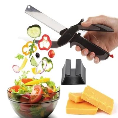 Image of 2 in 1 Chopper Cutter &amp; Multifunction Kitchen Food Scissors Replace Your Knives and Cutting Board, Clever Cutter, Scissors, Knife for Vegetables Meat