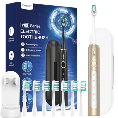 Image of Sonic Electric Toothbrush for Adults Toothbrushes with 8 Heads and 2 Minute Smart Timer, 90 Days Battery Life, 5 Brushing Modes, Travel Case