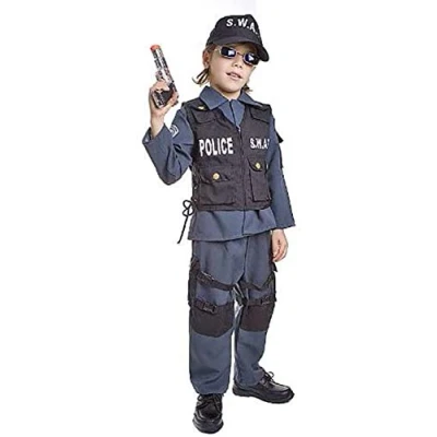 Image of Dress Up America Deluxe Children&#039;s SWAT Police Officer Costume Set, Multicoloured, 8 10 Years (Waist: 76 82, Height: 114 127 cm)