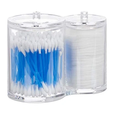 Image of Relaxdays Double Swab Storage Container &amp; Cotton Pad Holder, Lidded, Easy Care, Acrylic Organiser, Clear, 12 x 15 8.5cm