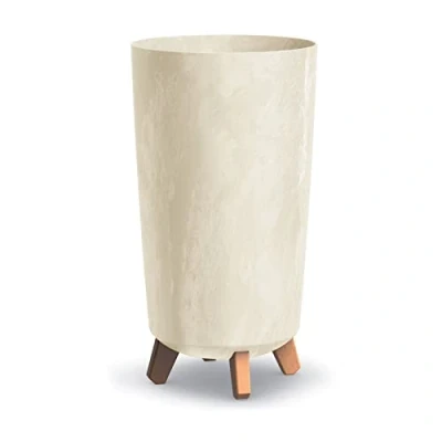 Image of URBN GARDEN Tall Slim Cream Look Plastic Planter Flower Soil Pot Indoor Outdoor With Legs