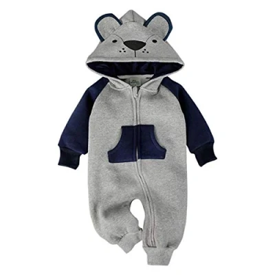Image of Bebone Baby Girls Boys Cartoon Animal Romper Jumpsuit (0 3M, navy)