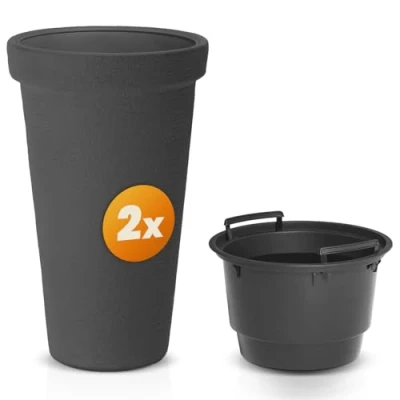 Image of CASARIA® Set of 2 XXL Plant Pots 42 Litre Capacity 40 cm Diameter 63 Height Customisable Drainage Weatherproof &amp; UV Stable Durable Plastic Removable Inner Anthracite