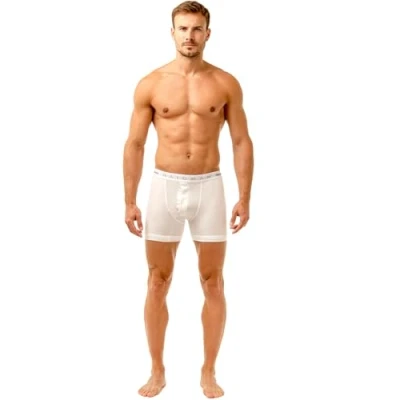 Image of Haigman Mens 2 Pack Classic Cotton Stretch Knitted Button Front Boxer Shorts (M, UK 38 40, EU 48 50, White)