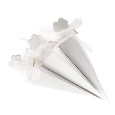 Image of JZK 50 x White party wedding favour boxes cones gift box for favours sweets Long Triangle Confetti birthday baptism Holy communion bags