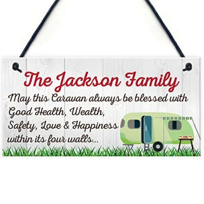 Image of RED OCEAN Personalised Bless This Caravan Hanging Plaque Family Name Camper Van Home Gift Sign