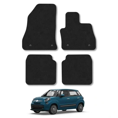 Image of Car Mats Compatible with Fiat 500L (2014+) Tailored Fit Black Carpet Floor Set Accessory Custom 4 Pieces Anti Slip Backing &amp; Binding Trim Edge