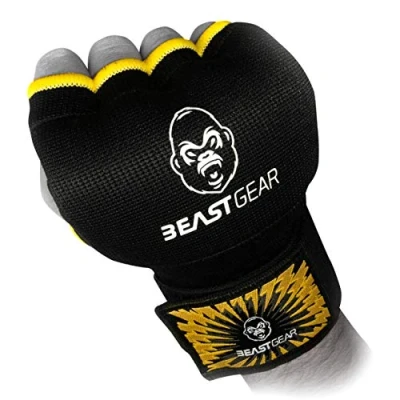 Image of Beast Gear Advanced Inner Boxing Gloves Gel Mitts for Combat Sports, MMA and Martial Arts (Black Yellow/Small)