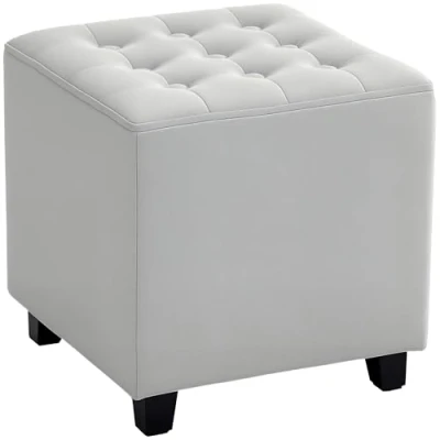 Image of HOMCOM Small Footstool Ottoman, Velvet Footrest, Square Foot Stool with Rubber Wood Legs and Padded Seat for Living Room, Bedroom, Entryway, 35 x 35cm, Light Grey