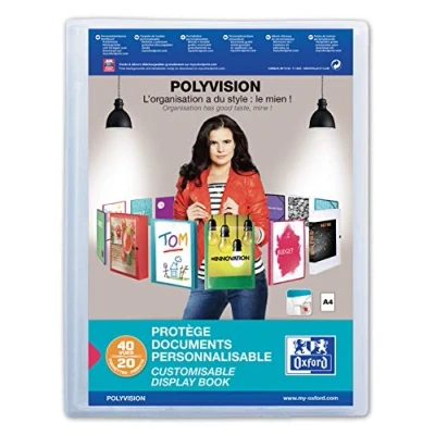 Image of Oxford A4 Display Book, 20 pockets, Presentation Folder with Customisable Cover, Clear (Single)