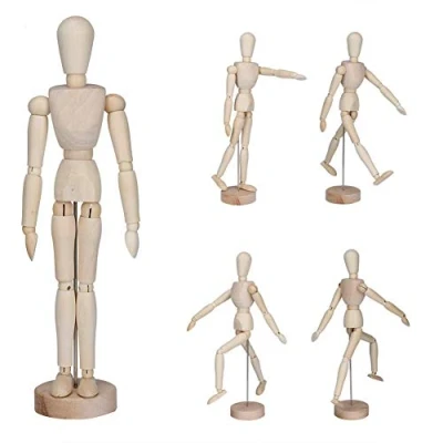 Image of AUNMAS Mannequin Wooden, 12.99 * 2.75inch Drawing Manikin Articulated Wooden Artist Wood With Stand Base And Flexible Body
