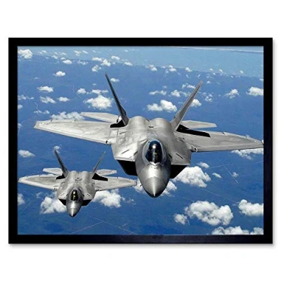 Image of Wee Blue Coo Military Air Plane Fighter Jet F22 Raptor Tyndall Art Print Framed Poster Wall Decor 12X16 Inch