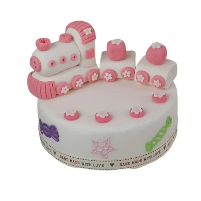 Image of Edible TRAIN Set Girl Birthday / CHRISTENING Handmade Sugarpaste Cake Topper Decoration