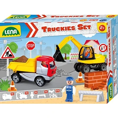 Image of Lena 01631 Truckies Set Construction Site 23 Pieces, Multi coloured