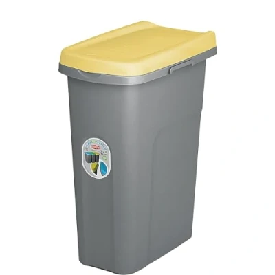 Image of Home Centre Lift Top Lid 15L Waste Bin Kitchen School Slim Recycling General Trash &amp; Storage Recycled Rubbish Sturdy Organiser Quality Container Made in Italy Yellow Grey