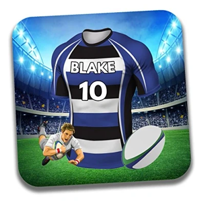 Image of AK Giftshop Personalised Gift Rugby Shirt Themed Drinks Coaster/Beer Mat Birthday Present Stocking Filler Bath Colours