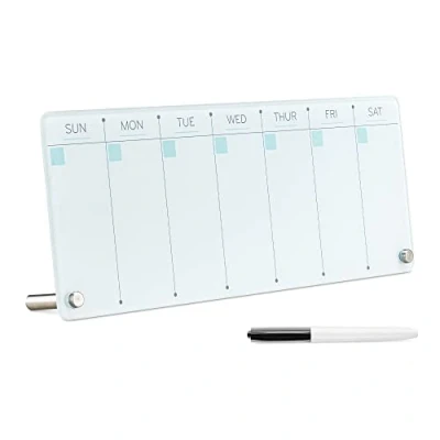 Image of Navaris Weekly Whiteboard Planner Small Dry Erase Glass for Office Desk Days of Week to Do Schedule Board Approx. 40x15cm Squares