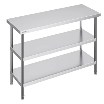 Image of VEVOR Stainless Steel Food Prep Table, 18 x 48 34 Inch Commercial Kitchen Worktable, with 2 Adjustable Undershelf, Heavy Duty Table Metal Work for BBQ, Kitchen, Home, and Garage