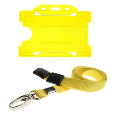 Image of ALG ID Cards® Yellow Card Badge Holder Lanyard Neck Strap with Metal Clip &amp; Safety Breakaway Release for Pass