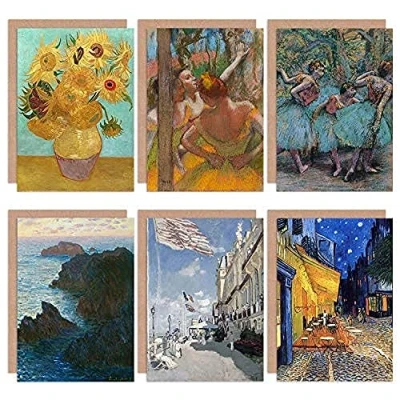 Image of Artery8 Van Gogh Monet Degas Sunflowers Rocks Dancers Mixed Fine Art Greeting Card Pack of 6